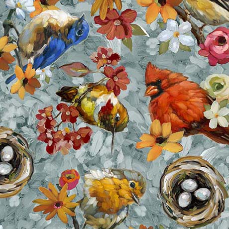 Joyful Garden - Bird Toss - Chambray